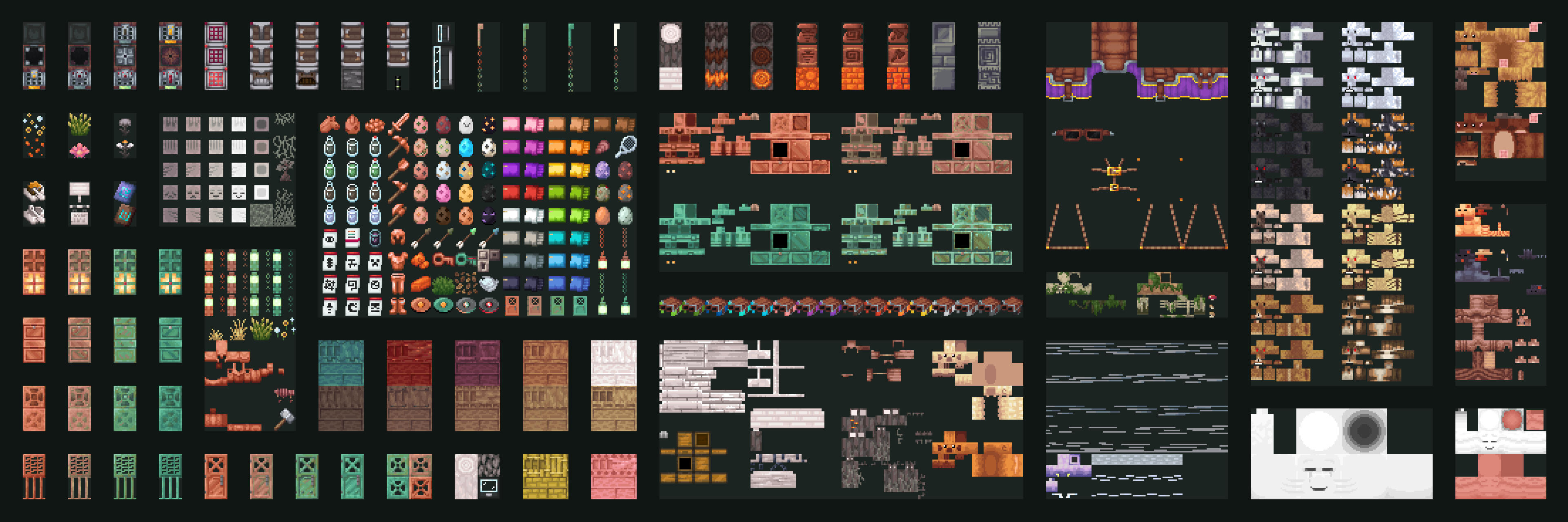 "City Mash-up!" Update for Everbloom Games, Jan. - Mar. 2026 (UNDONE TEXTURES MARKED IN RED, CLICK FOR FULL RESO)